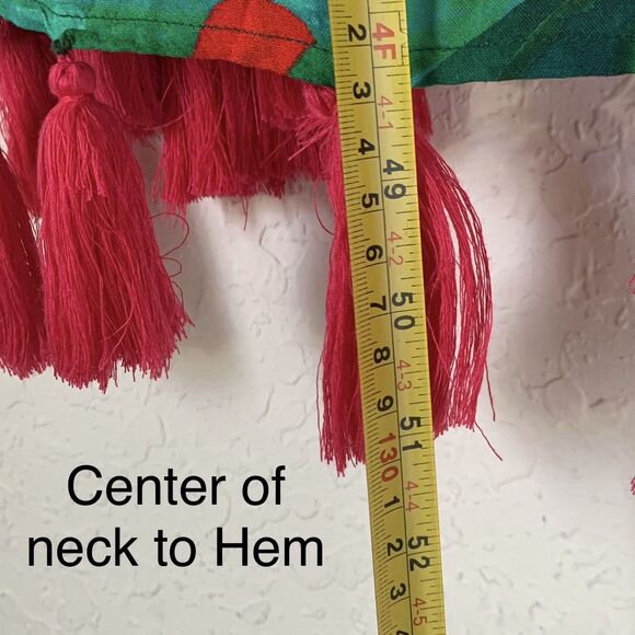 Farm Rio Anthropologie Cover-up Maxi Dress L Green Tassel Tropical Resort Beach - Picture 10 of 15